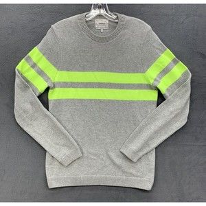 Topman Pullover Sweaters Mens Size Small Gray Yellow Stripe Crew Neck Workwear